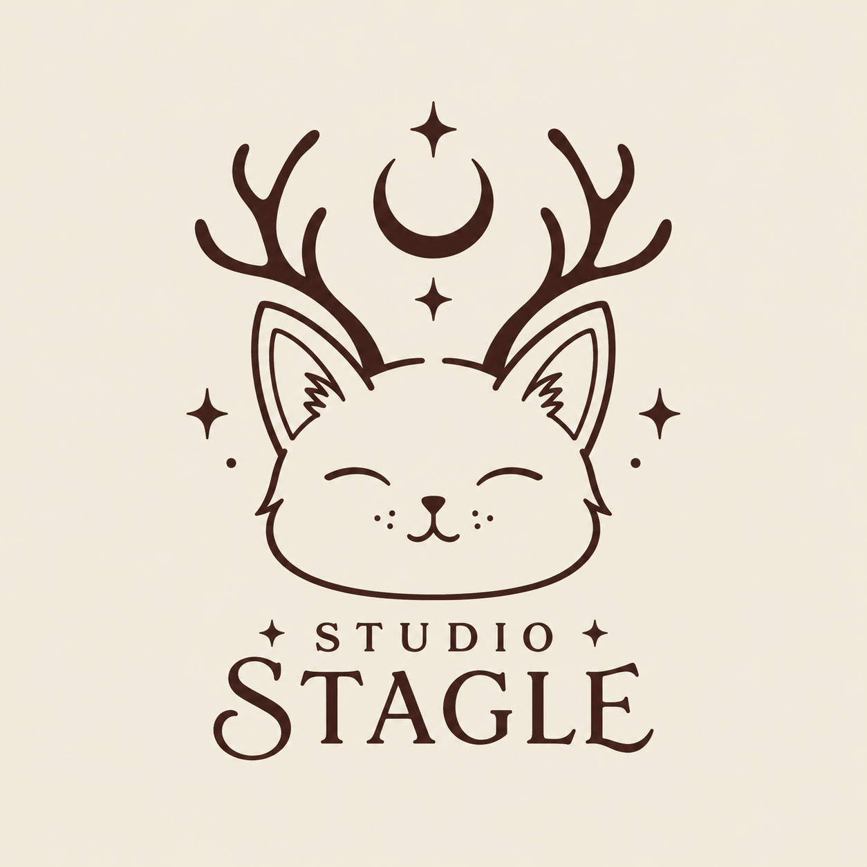 Het beeldmerk van Studio Staggle: een kat met gewei
